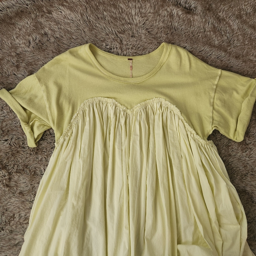 Free People Catalina Mini Dress Yellow Short Sleeve Gathered Bust Women's Medium - Picture 5 of 13